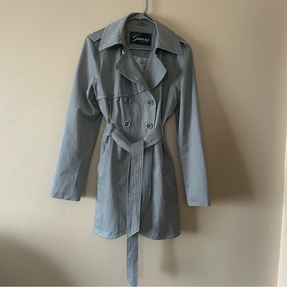 Vintage Guess Women's Light Gray Trench Coat